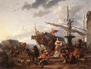 BERCHEM, Nicolaes A Southern Harbour Scene oil painting on canvas